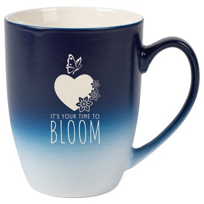 Elanze Designs It's Your Time To Bloom 12 Ounce Ceramic Laser-Etched Engraved Drinkware Mug, Blue and White Ombre