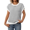 Women's Short Sleeve Sweater Spring Summer 2025 Round Neck Striped Pullover Cap Sleeve Knit Sweater Vest Tops - 3 of 4