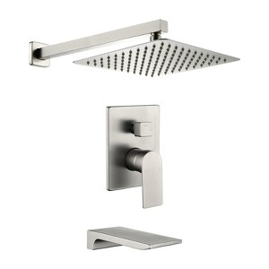 Cobbe Brushed Nickel Wall Mounted Shower Kit with 10-Inch Square Rain Shower Faucet, Tub Faucet, 15.74-Inch Rain Shower Arm and Valve - 1 of 4
