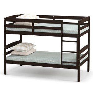 Tangkula Twin Over Twin Bunk Bed Wooden Convertible Into 2 Beds High Guardrails - 1 of 4