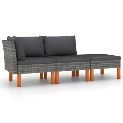 VidaXL 3 Piece Patio Lounge Set Poly Rattan and Solid Eucalyptus Wood