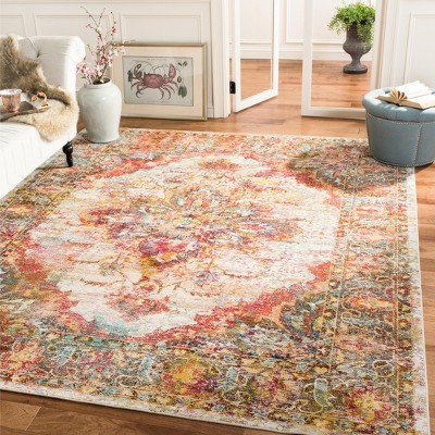 Cream and Rose Floral Medallion 8' x 10' Synthetic Area Rug