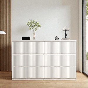 6 Drawer Dresser Storage Cabinet, Wide Chest of Drawers with Wavy Panel, Wood Clothes Organizer for Bedroom, Hallway, Entryway, Living Room - 1 of 4