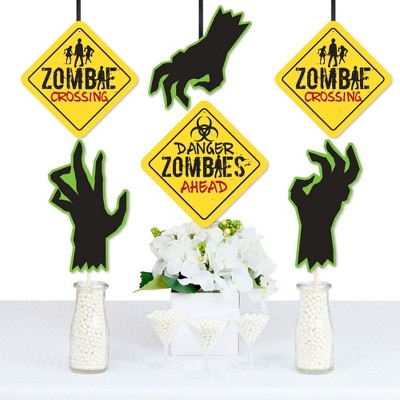 Big Dot of Happiness Zombie Zone - Sign and Zombie Hand Decorations DIY Halloween or Birthday Zombie Crawl Party Essentials - Set of 20