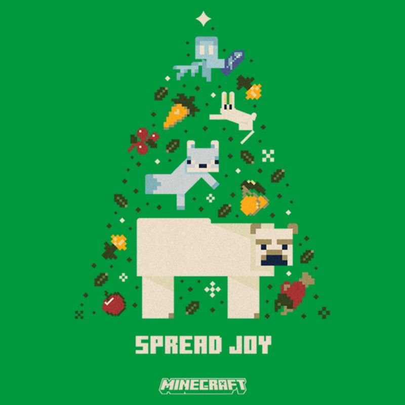 Juniors Womens Minecraft Spread Joy Christmas Tree T-Shirt, 2 of 5