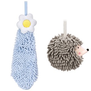 REGALWOVEN 2 Packs Chenille Hand Towel Flower and Cute Cartoon Hanging Hand Towel for Bathroom 6" x 15"/7" x 7" - 1 of 4