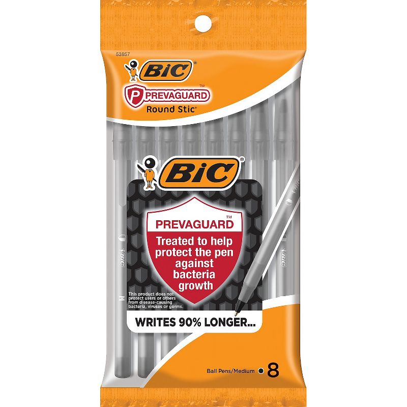 BIC Prevaguard Round Stic Ballpoint Pen Medium Point Black Ink 8/Pack (GSAMP81-BLK), 1 of 6