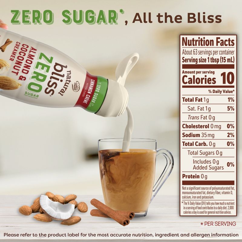 Coffee mate Natural Bliss Zero Sugar Almond &#38; Coconut Milk Cinnamon Coffee Creamer - 32oz, 3 of 11