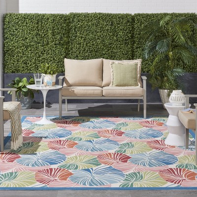 Multicolor Tropical Leaf Pattern Outdoor Area Rug