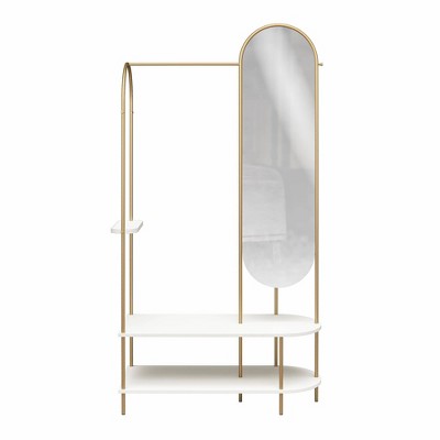 White and Gold Metal Valet Stand with Mirror