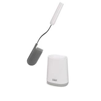 Joseph Joseph Flex Lite Silicone Toilet Brush with Slimline Holder Set, Flexible Head, drip, Anti-Clog deep Clean, 1 EA, Grey/White