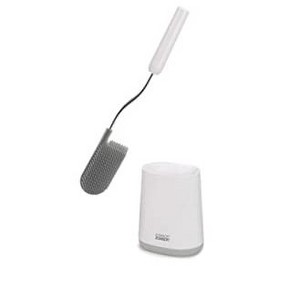 Joseph Joseph Flex Lite Silicone Toilet Brush with Slimline Holder Set, Flexible Head, drip, Anti-Clog deep Clean, 1 EA, Grey/White - 1 of 4