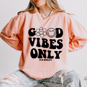 Simply Sage Market S.W.Smiley Good Vibes Only Smiley Face Lightweight Garment Dyed Sweatshirt - 1 of 4