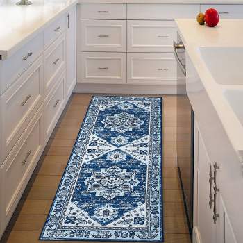 Machine Washable Rug Vintage Floral Washable Area Rugs with Non Slip Rugs for Living Room Bedroom Traditional Carpet Stain Resistant, 2' x 6' Blue