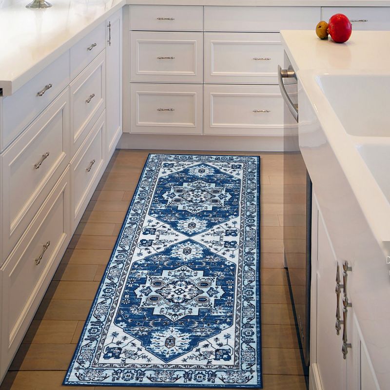Machine Washable Rug Vintage Floral Washable Area Rugs with Non Slip Rugs for Living Room Bedroom Traditional Carpet Stain Resistant, 2' x 6' Blue, 1 of 9
