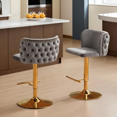 2 Pcs Velvet Upholstered Bar Stool 360° Swivel Bar Stool, Counter Height Bar Stool with Base for Home Bar - Leovsnove