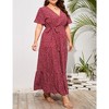 MISSKY Women Plus Size Wrap Dress High Waist Short Sleeve Ruffle Casual Summer Maxi Dresses with Belt - 3 of 4