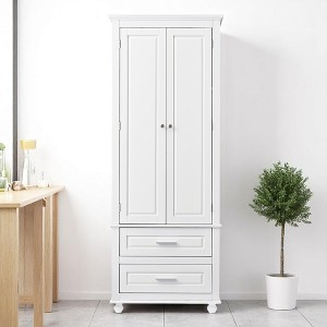 Tall Storage Cabinet with 2 Drawers and Adjustable Shelf, Freestanding MDF Organizer with 2 Doors and Anti-Tip Kit - 1 of 4