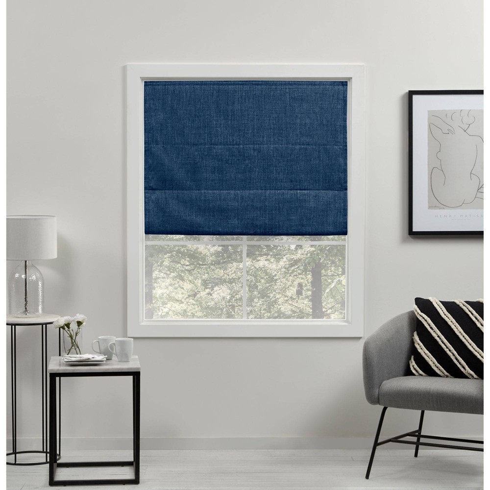 Photos - Blinds 64"x31" Acadia Total Blackout Roman Curtain Shades Chambray - Exclusive Ho