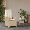 vidaXL Reclining Patio Chair with Cushions Beige Poly Rattan - 3 of 4