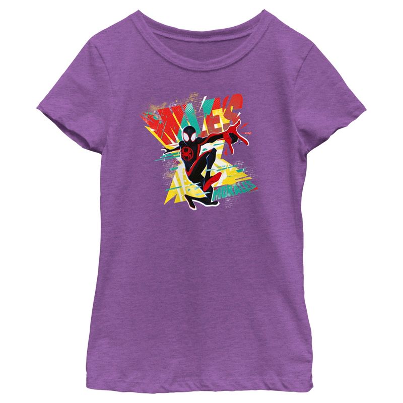 Girl's Spider-Man: Across the Spider-Verse Miles Morales Colorful Logo T-Shirt, 1 of 5