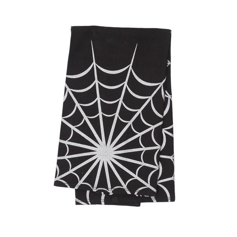 Halloween Party Home Kitchen Decor Spiderweb Embroidered Black Cotton Flour Sack Towel Set White Spooky Spider Cobweb Halloween Gift Set