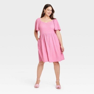 Women's Flutter Short Sleeve Mini A-line Dress - Ava & Viv™ Pink Xxl :  Target