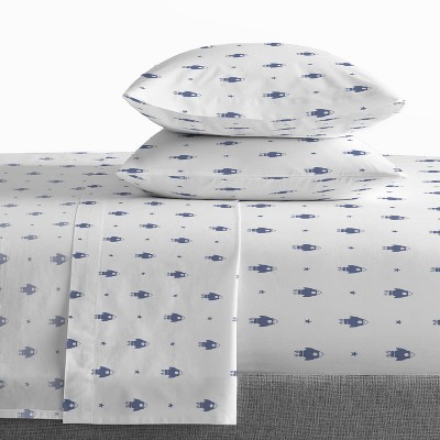 Outer Space Organic Cotton Queen Bed Set with Rocket Ships