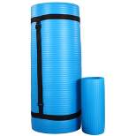 BalanceFrom Fitness 71 x 24 x 1'" All-Purpose Extra Thick Non-Slip High Density Anti-Tear Exercise Yoga Mat with Knee Pad & Carrying Strap, Blue