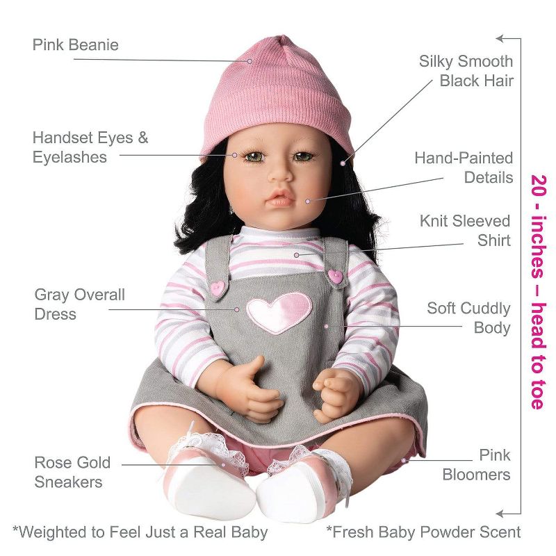 Adora Realistic Baby Doll Girl Power Toddler Doll - 20 inch, Soft CuddleMe Vinyl, Brown Hair, Brown Eyes, 4 of 10