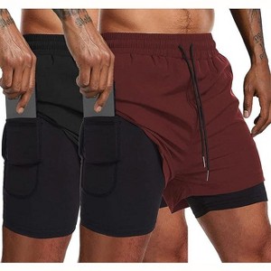 COOFANDY Men's 2 Pack Running Shorts 2 in 1 Workout Shorts Quick Dry Gym Training Athletic Jogger with Phone Pockets - 1 of 4