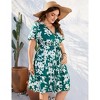 Plus Size Women's V Neck Short Sleeve Dress with Belt Flowy Casual Summer Day Dress - 4 of 4