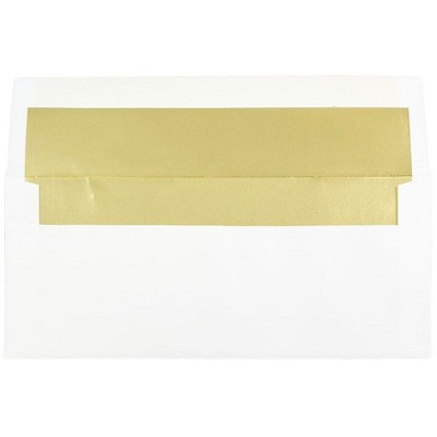 JAM Paper #10 Business Foil Lined Envelopes 4.125 x 9.5 White with Gold Foil 95165