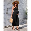 Coolmee Women's Casual Maternity Jumpsuits Solid Sleeveless Cropped Pants Jumpsuit Romper with Smocked Neck and Side Pockets for Pregnancy L Black - 2 of 4