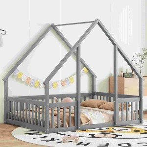 CAVINAS Full Size Wood House-Shaped Montessori Bed,Modern Floor Bed with Safety Guardrails,Toddler Bed for Bedroom - 1 of 4