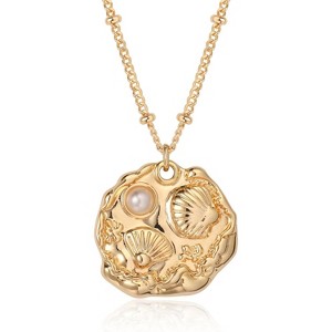 14K Gold Plated Ocean Coin Necklace - Adjustable Boho Chain, Summer CZ Pendant Necklace for Women - 1 of 4