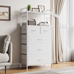 GustoWave Tall Dresser for Bedroom with 5 Drawers, Vertical Dresser with 2-Tier Open Shelves, Chest of Drawers with Hanging Racks, Small Space - 1 of 4