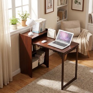 JVNOXK Bamboo Folding Desk with Hidden Storage, Mid Century Space