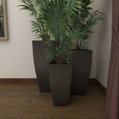 Set of 3 Dark Gray Metal Indoor/Outdoor Planters