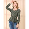 Allegra K Women's Floral Long Sleeve Sweetheart Neck Peplum Blouse with Belt - 3 of 4