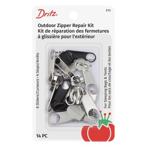 Dritz 14ct Outdoor Zipper Repair Kit of Sliders and Stops: Metal Sewing Kit for Zipper Fix & Replacement, 14 Pieces - 1 of 3