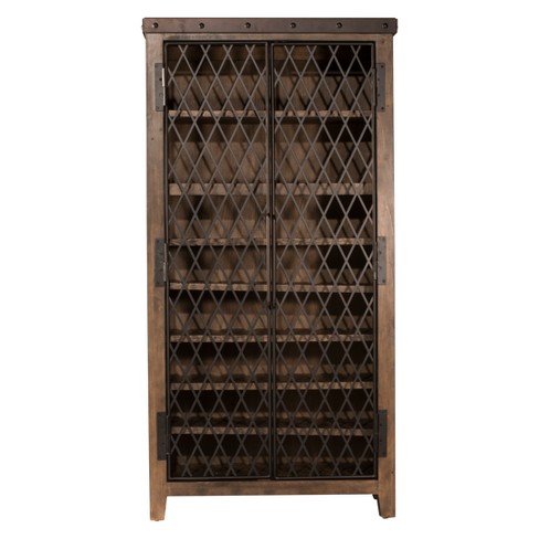 Jennings Tall Wine Cabinet Wood Metal Distressed Walnut Finished