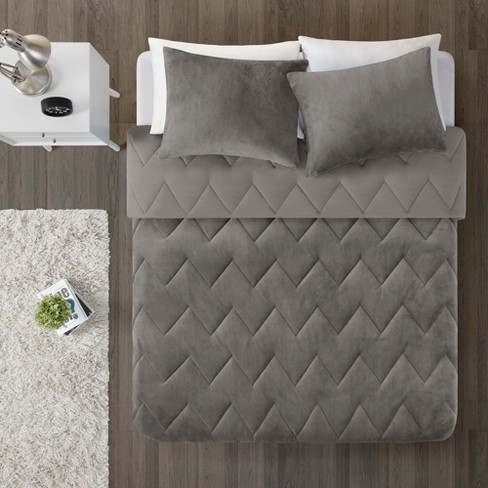 Jasper Solid Chevron Quilted Reversible To Cozy Plush Comforter