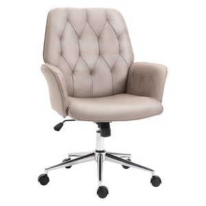 Vinsetto Modern Mid-Back Tufted Velvet Fabric Home Office Desk Chair with Adjustable Height, Swivel Adjustable Task Chair with 
Armrests, Light Gray - 1 of 4