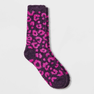 Women's Leopard Cozy Crew Socks - Auden™ Berry 4-10