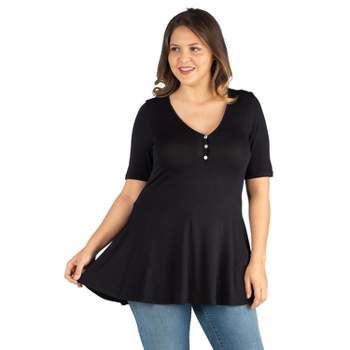 24seven Comfort Apparel Women's Plus Elbow Tunic Top-black-5x : Target