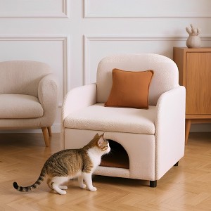Whisen Mid-Century Velvet Anti-Scratching Lounge Sofa Chair with Pet Nook bed and Soft Cushions - 1 of 4