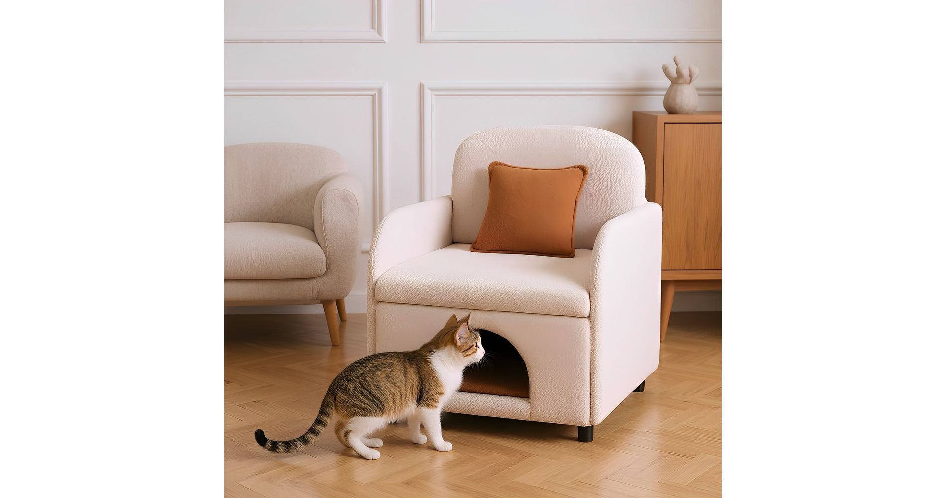 Whisen Mid-Century Velvet Anti-Scratching Lounge Sofa Chair with Pet Nook bed and Soft Cushions