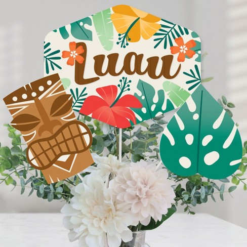 Big Dot of Happiness Tropical Luau - Hawaiian Beach Party Centerpiece  Sticks - Table Toppers - Set of 15