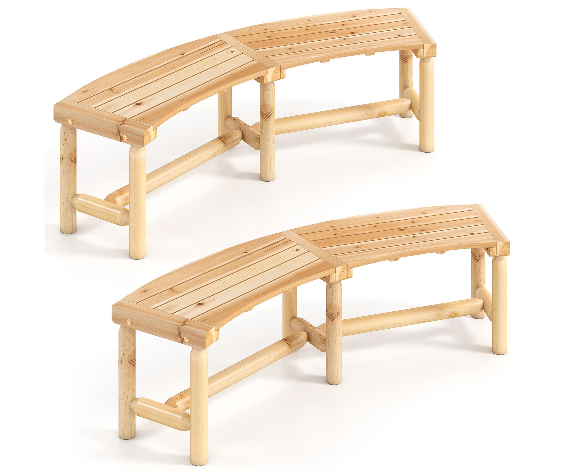 Tangkula 2PCS Patio Curved Bench for 2-3 People Outdoor Loveseat for Backyard Garden Natural